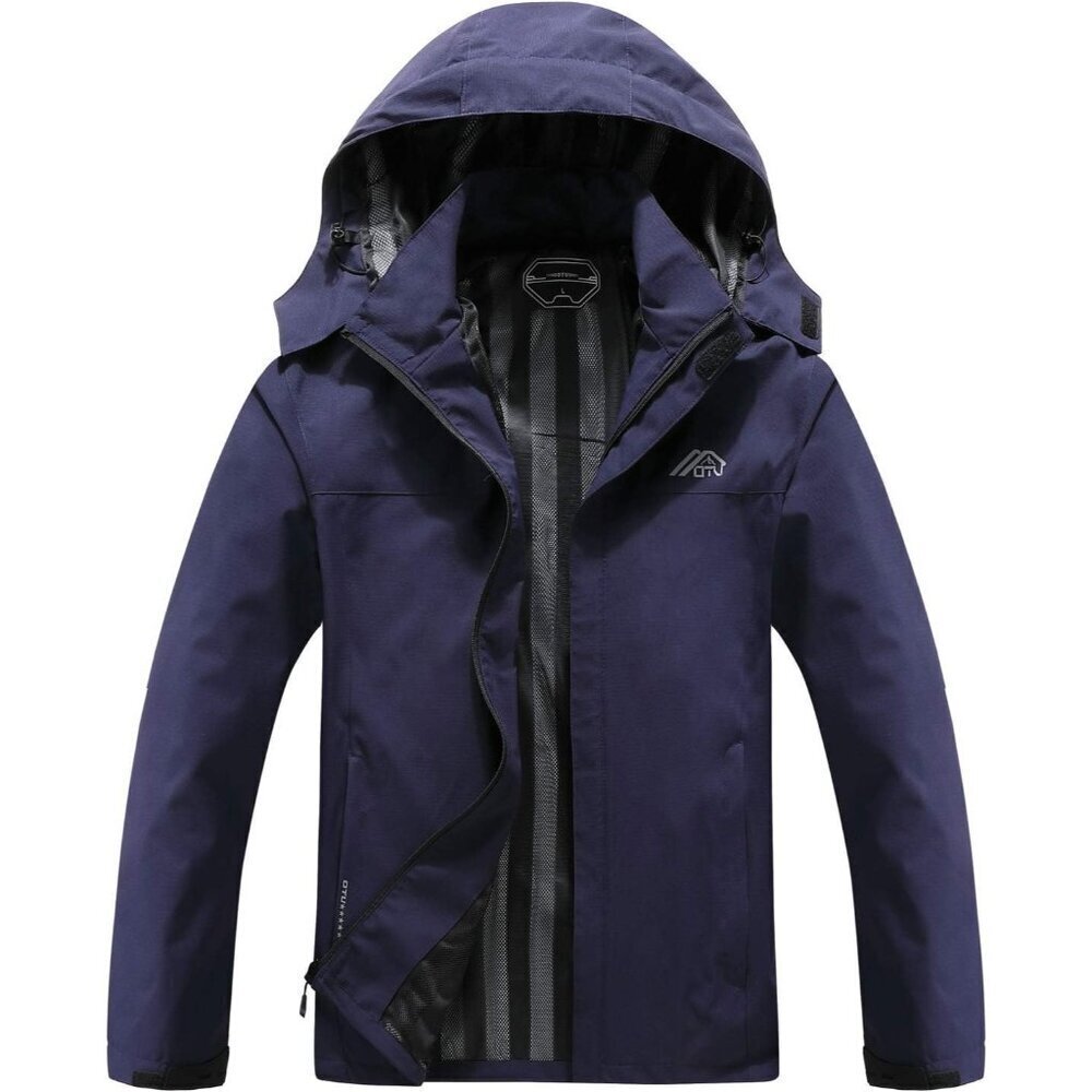 🆕Mens Navy Lightweight Waterproof Hooded Rain Jacket Outdoor Hiking Shell